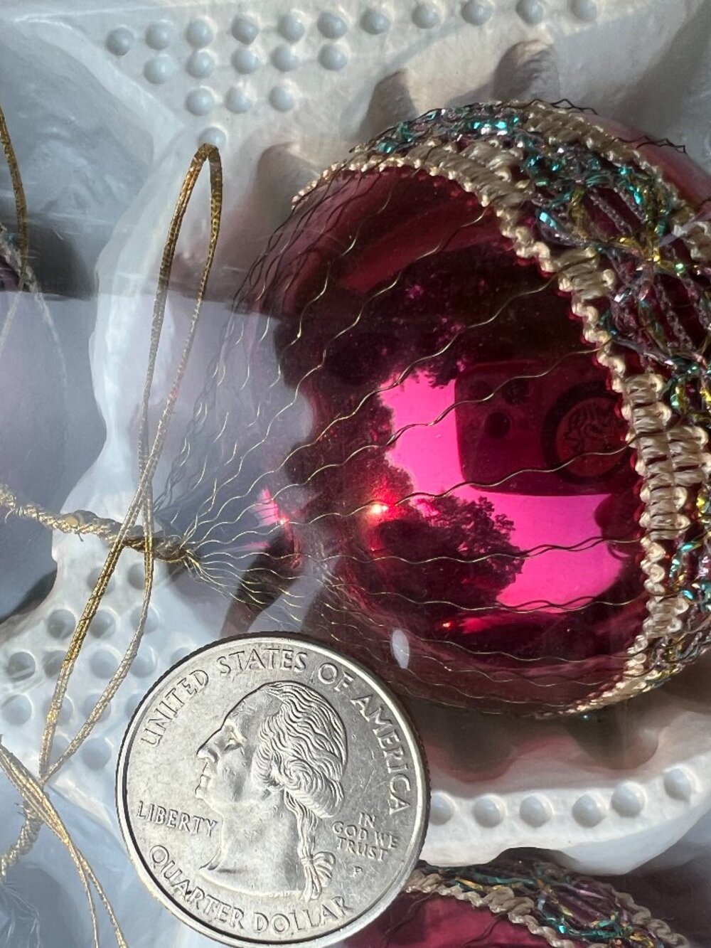 vintage Krebs Christmas ornaments glass magenta 4 set made in US
